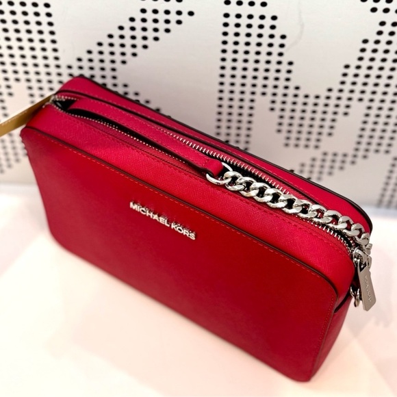 Michael Kors Jet Set Large Saffiano Leather Crossbody Bag Dark Raspberry - Picture 8 of 10